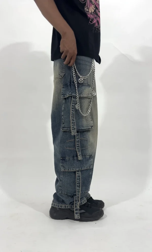 WASHED DENIM CARGO WIDE